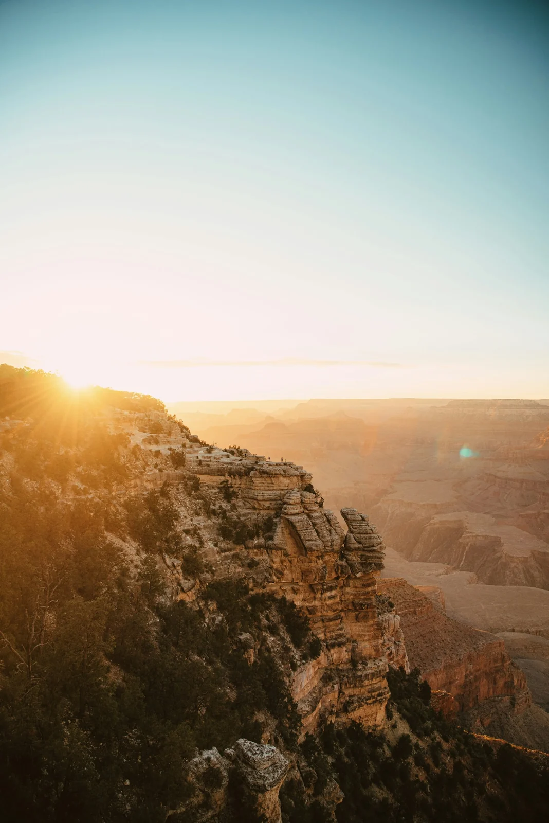 Sunset over a rocky canyon